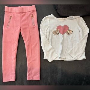 btween Pink Leggings and White Heart Top Set